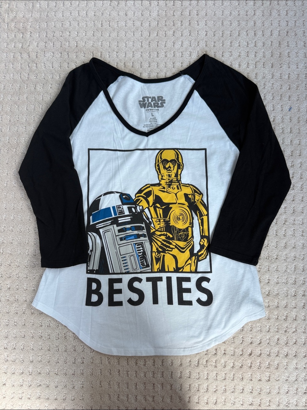 Star Wars R2-D2 C-3PO “Besties” Raglan Baseball Shirt Women’s Large